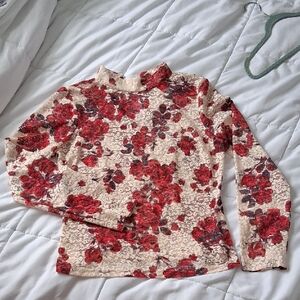 Zara Red Floral Lace Blouse